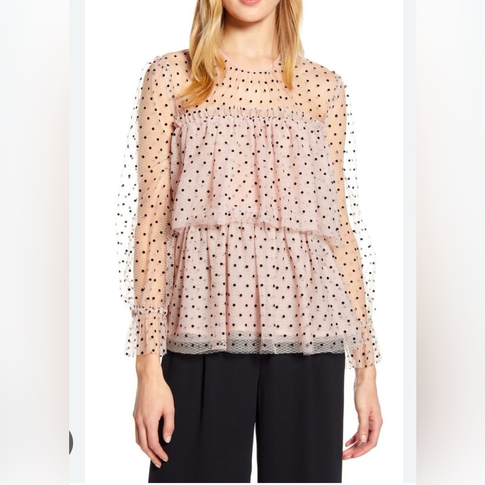 Halogen X Altantic/Pacific tulle polka dot top, size large